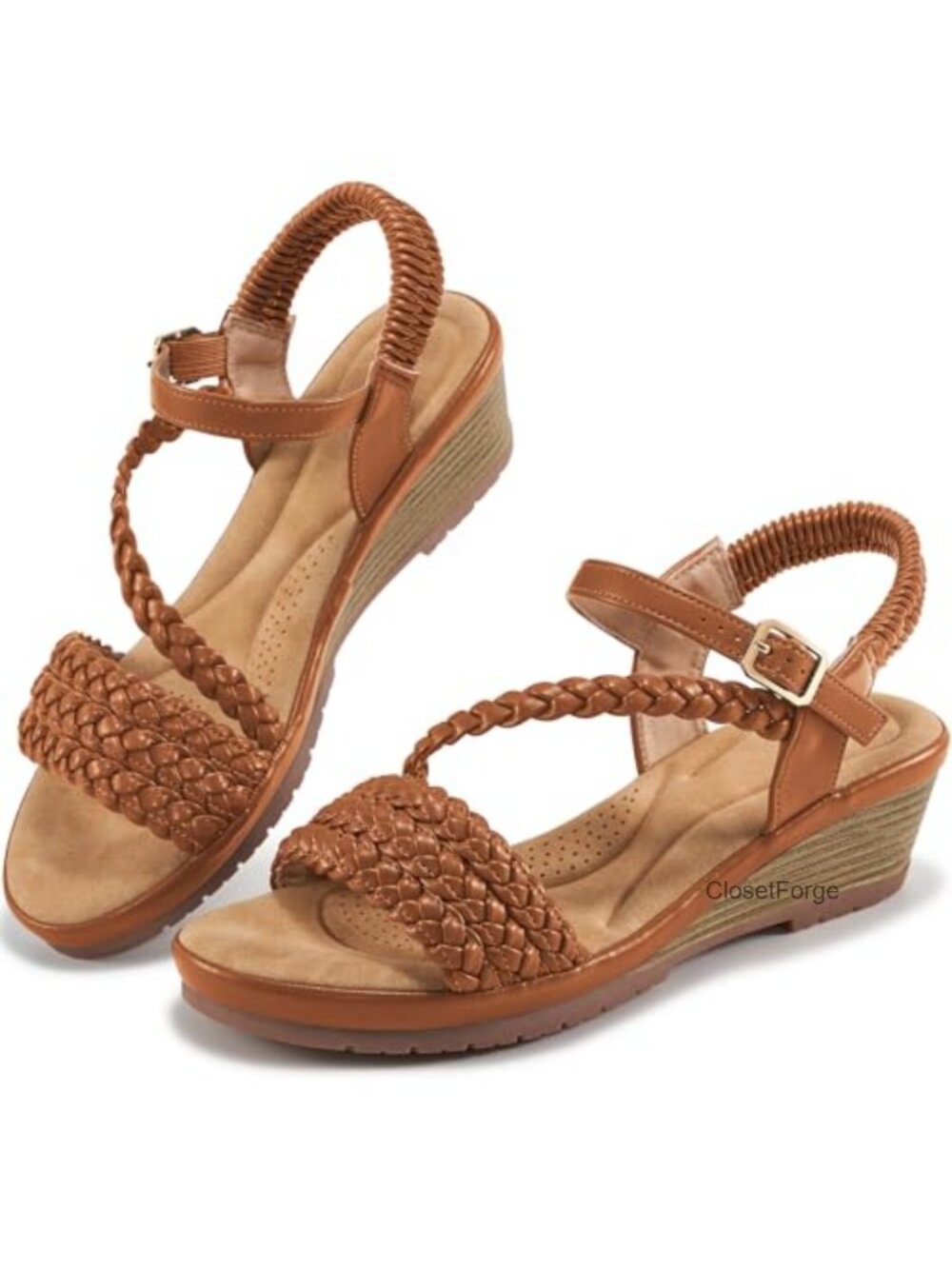 Strappy Woven Wedge Sandals for Women with Cushioned Insoles | Adjustable Ankle